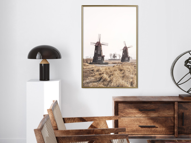 Wall Poster Wooden Windmill - rural landscape overlooking fields and a clear sky 137687 additionalImage 18