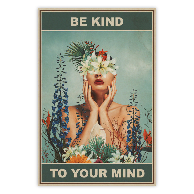 Poster Be Kind to Your Mind - English texts and a woman among flowers 138887