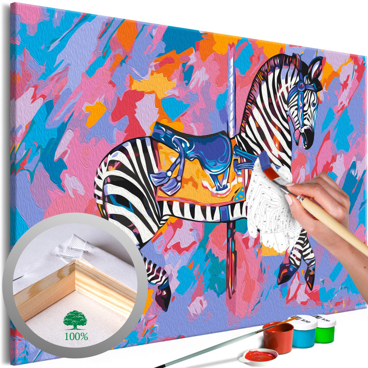 Paint by Number Kit Rainbow Zebra - Striped Animal on a Colorful Artistic Background 144087