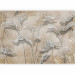 Wall Mural Drawn Nature - White Lineart Leaves Casting Shadow on the Beige Wall 146287 additionalThumb 5