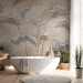 Wall Mural Drawn Nature - White Lineart Leaves Casting Shadow on the Beige Wall 146287 additionalThumb 8