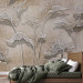 Wall Mural Drawn Nature - White Lineart Leaves Casting Shadow on the Beige Wall 146287 additionalThumb 2