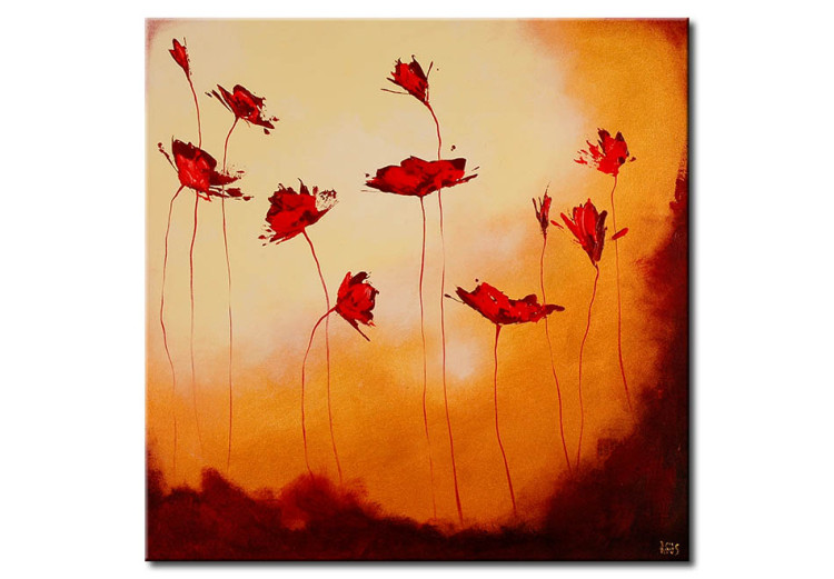 Canvas Print Poppies in Browns (1-piece) - Abstraction with flowers on a sunny background 48587