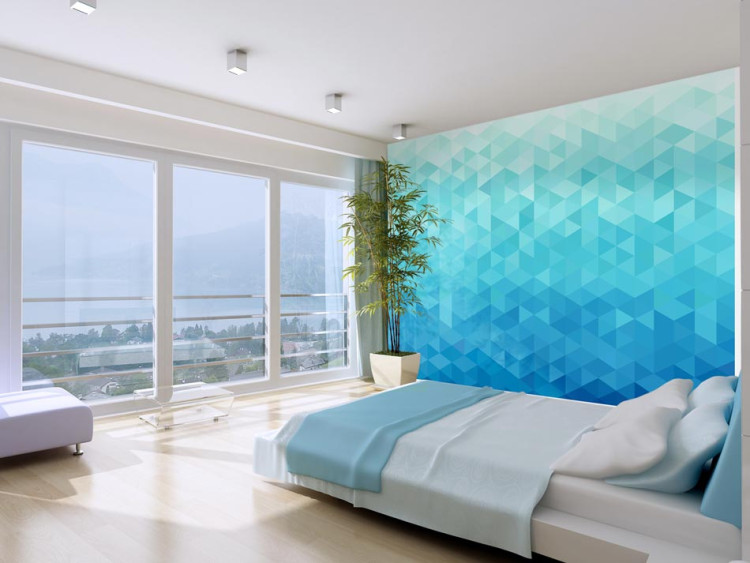 Photo Wallpaper Azure Pixel - Background with Geometric Form of Triangles with Gradient 60787