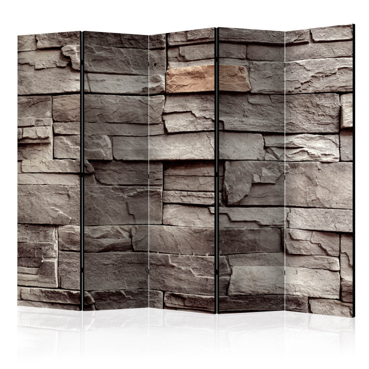 Room Divider Screen Wall of Silence II - architectural texture with a pattern of gray bricks 95487