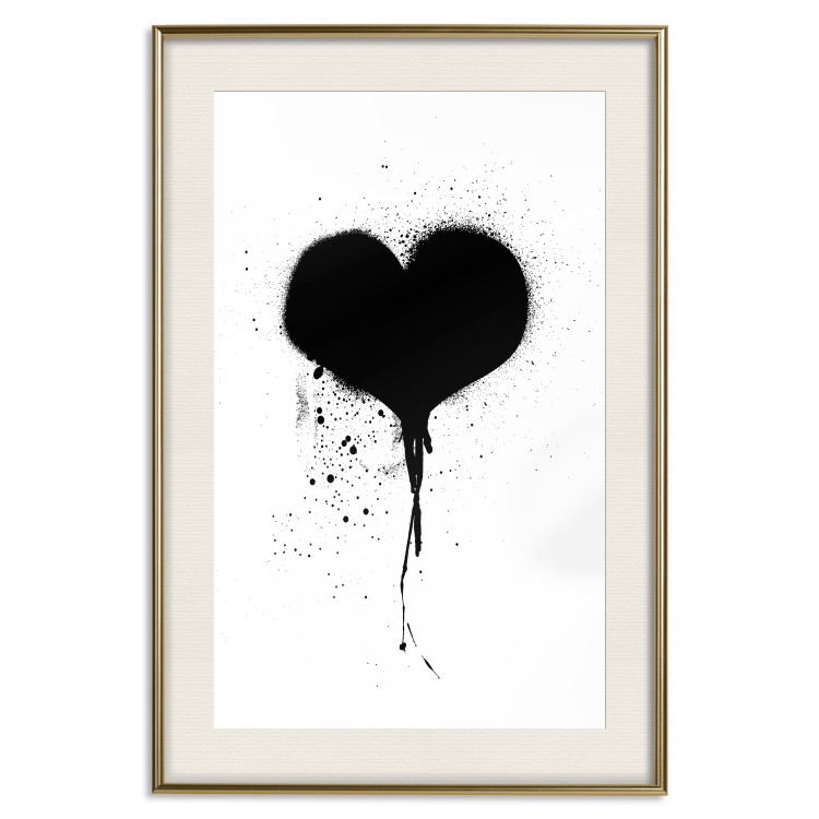 Poster Broken heart - simple black and white composition with a love symbol 115097 additionalImage 19
