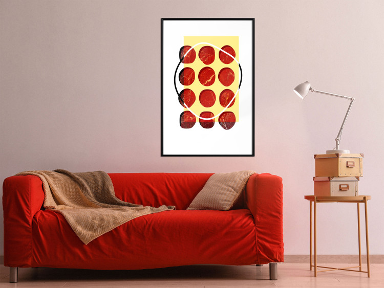 Wall Poster Twelve Steaks - unique abstraction in red circles on a yellow background 117397 additionalImage 4