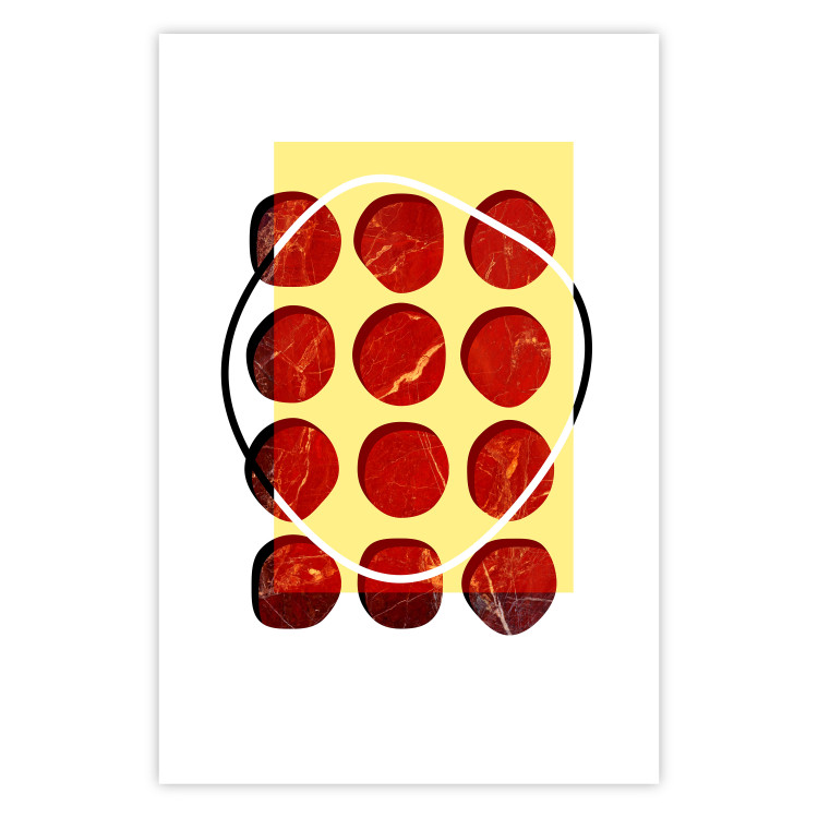 Wall Poster Twelve Steaks - unique abstraction in red circles on a yellow background 117397 additionalImage 19