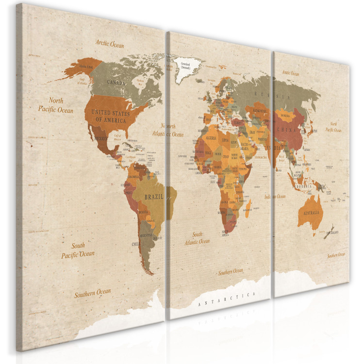 Canvas World Map: Beige Chic (3 Parts) 122197 additionalImage 2