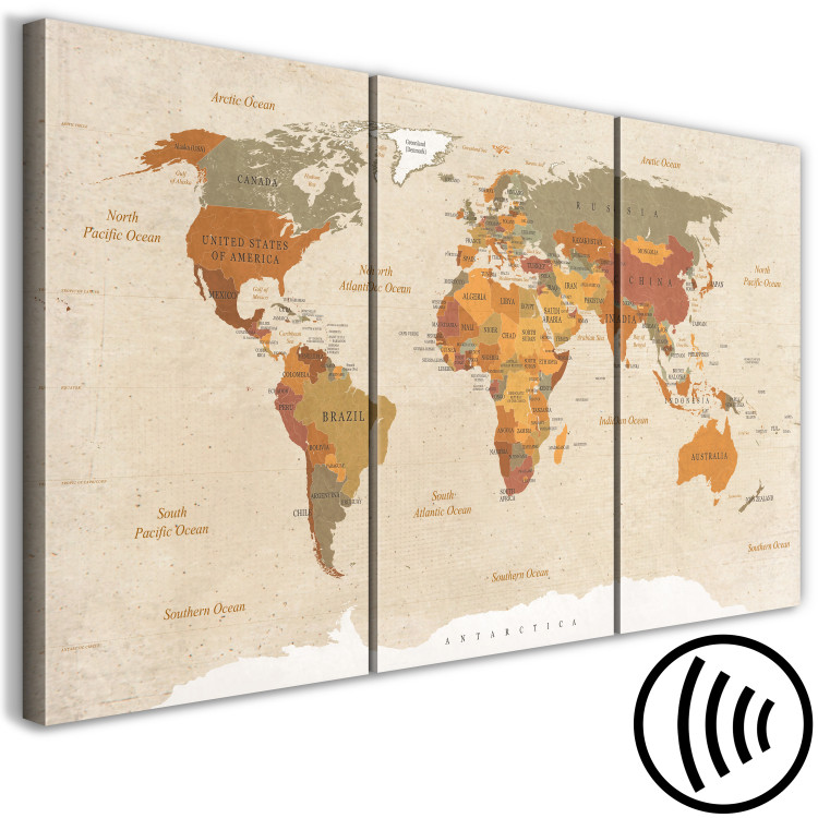 Canvas World Map: Beige Chic (3 Parts) 122197 additionalImage 6