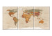 Canvas World Map: Beige Chic (3 Parts) 122197