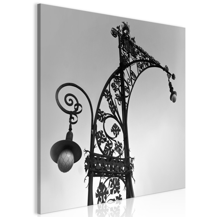 Canvas Art Print Street light in Barcelona - black and white photo with architecture 123597 additionalImage 2