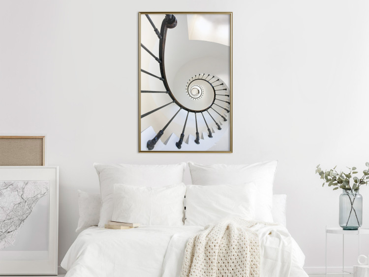 Poster Infinite Stairs - architecture of white stairs with metal railing 123897 additionalImage 5