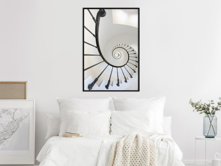 Poster Infinite Stairs - architecture of white stairs with metal railing 123897 additionalImage 3