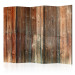 Folding Screen Forest Cabin II (5-piece) - pattern in brown wood-like design 124097