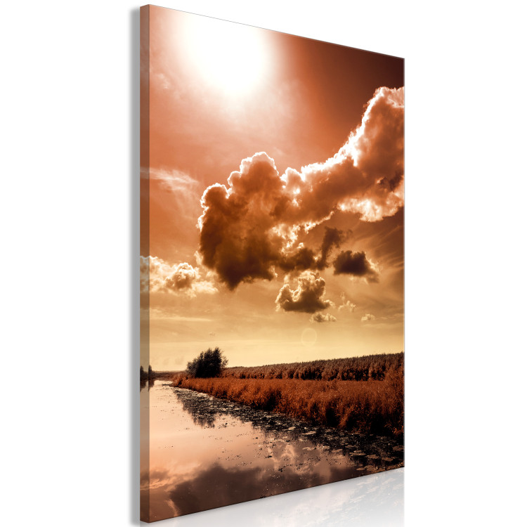 Canvas River in sepia - riverside landscape with sun and clouds background 124497 additionalImage 2
