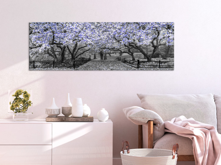 Canvas Art Print Blooming Magnolias - horizontal composition of violet shaded magnolia 128797 additionalImage 3