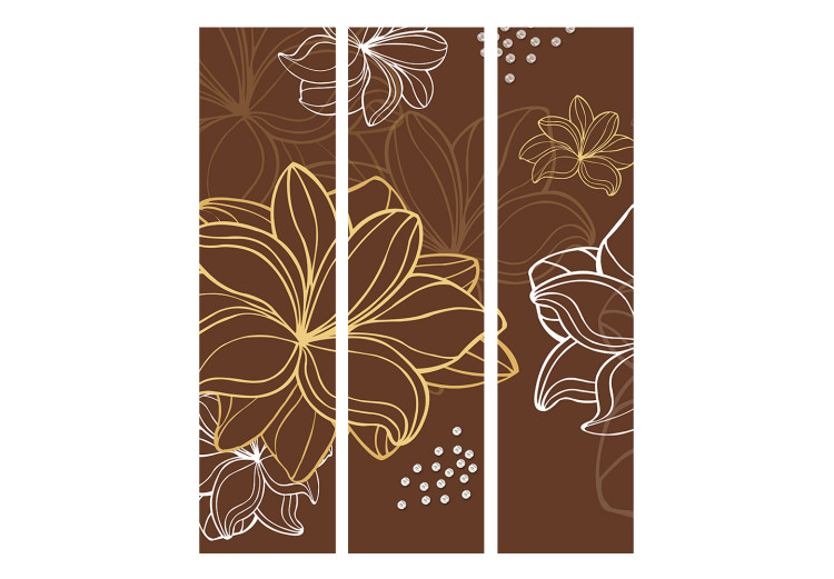 Room Separator Autumnal Flora (3-piece) - brown background and delicate flower drawings 128997 additionalImage 3