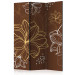Room Separator Autumnal Flora (3-piece) - brown background and delicate flower drawings 128997