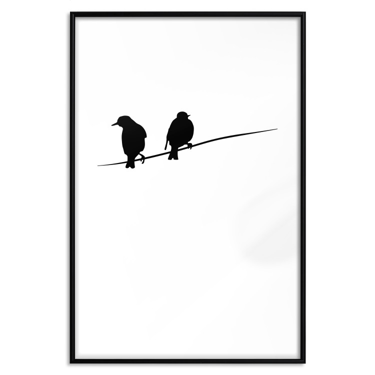 Poster Bird Chatter - birds sitting on wires on plain white background 129597 additionalImage 15