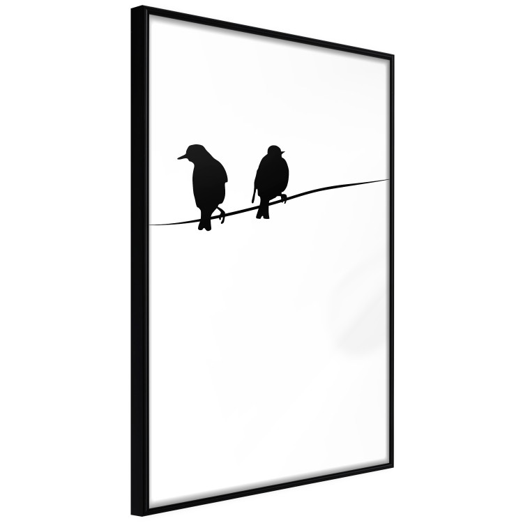 Poster Bird Chatter - birds sitting on wires on plain white background 129597 additionalImage 11