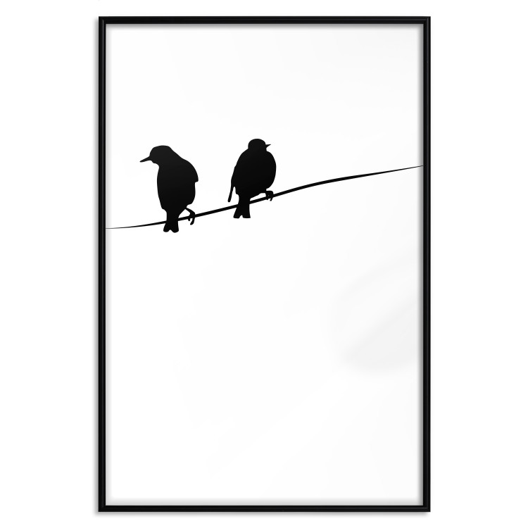 Poster Bird Chatter - birds sitting on wires on plain white background 129597 additionalImage 16