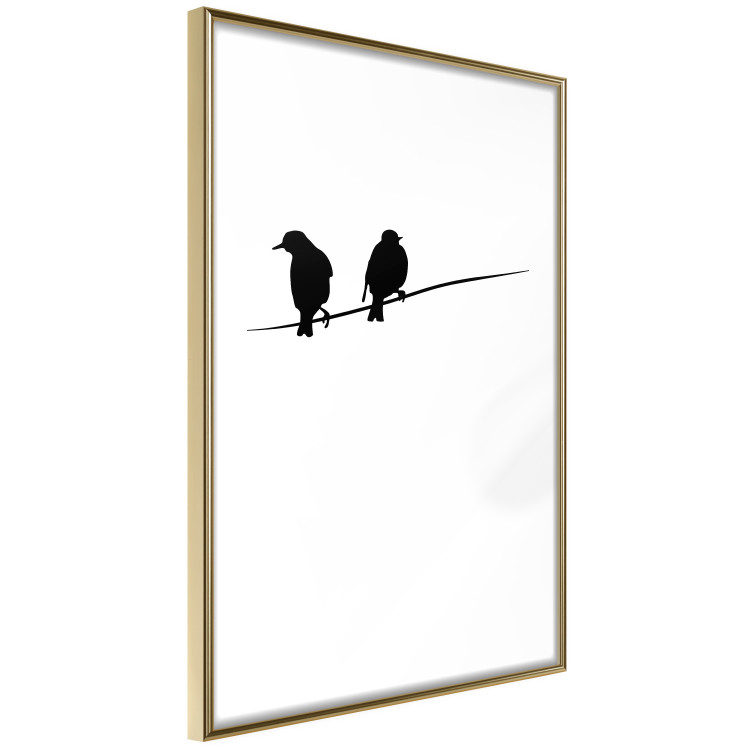 Poster Bird Chatter - birds sitting on wires on plain white background 129597 additionalImage 7