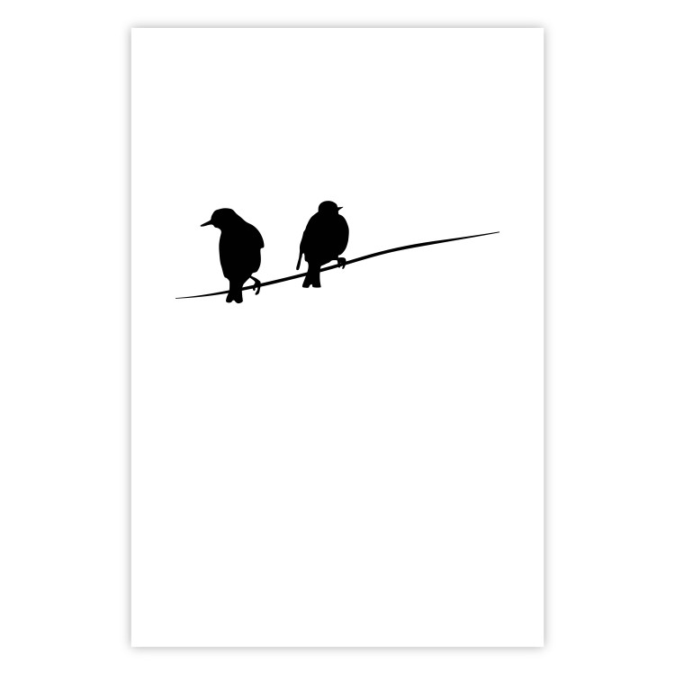 Poster Bird Chatter - birds sitting on wires on plain white background 129597 additionalImage 19