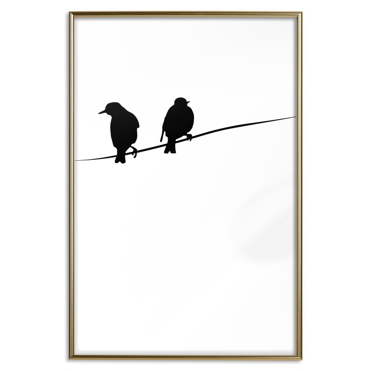 Poster Bird Chatter - birds sitting on wires on plain white background 129597 additionalImage 17