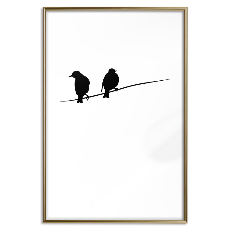 Poster Bird Chatter - birds sitting on wires on plain white background 129597 additionalImage 14