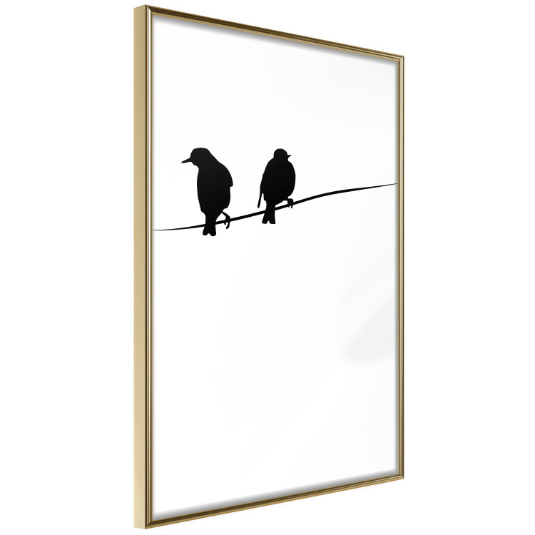 Poster Bird Chatter - birds sitting on wires on plain white background 129597 additionalImage 12