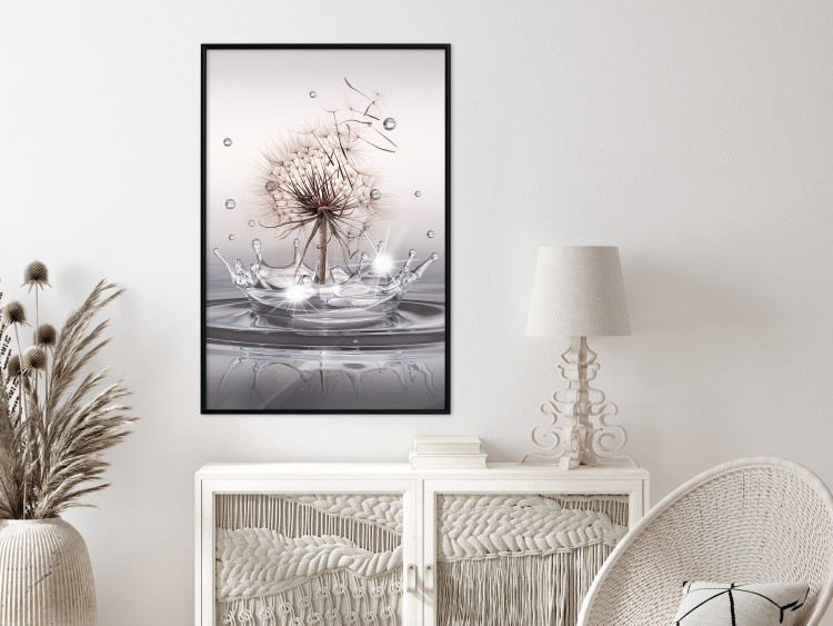 Poster Wind Drops - dandelion in water creating ripples on a light background 132197 additionalImage 6