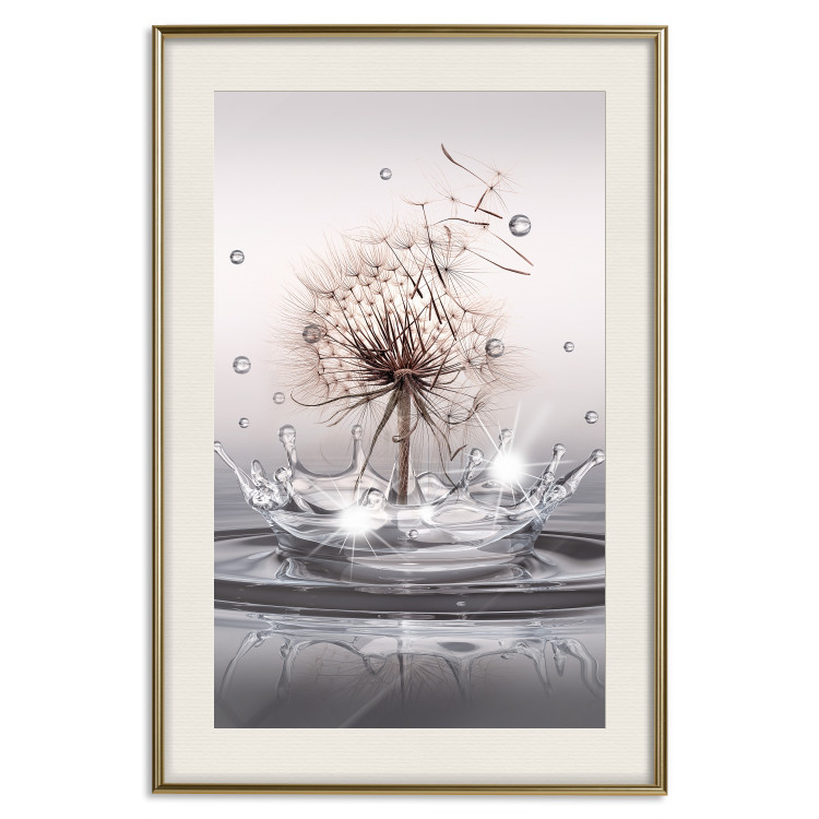 Poster Wind Drops - dandelion in water creating ripples on a light background 132197 additionalImage 20