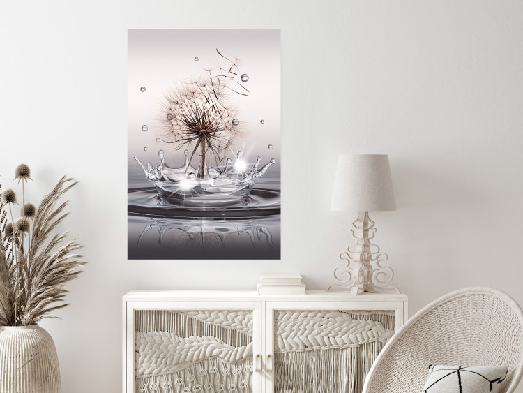 Poster Wind Drops - dandelion in water creating ripples on a light background 132197 additionalImage 4