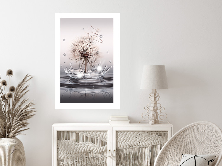 Poster Wind Drops - dandelion in water creating ripples on a light background 132197 additionalImage 5