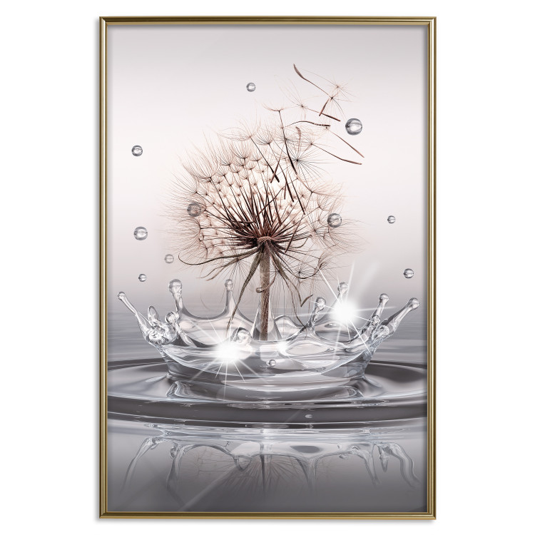 Poster Wind Drops - dandelion in water creating ripples on a light background 132197 additionalImage 21
