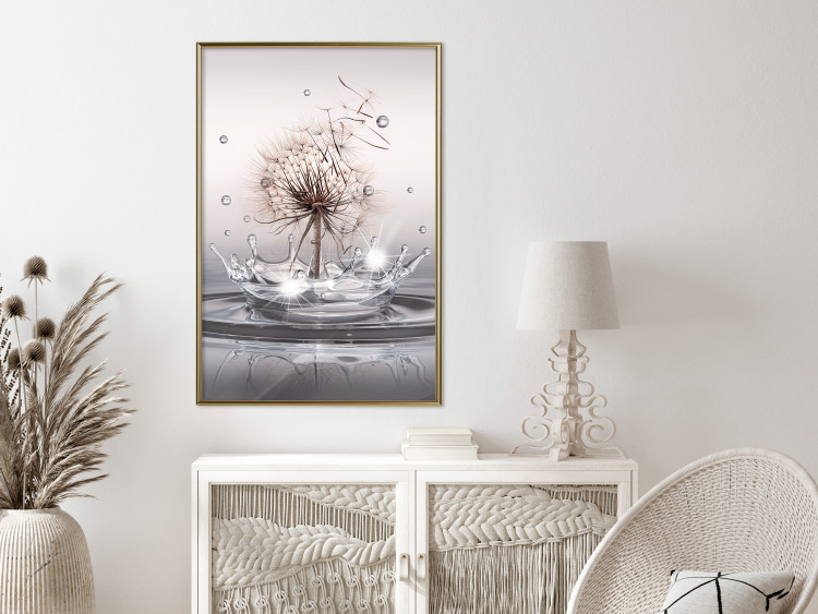 Poster Wind Drops - dandelion in water creating ripples on a light background 132197 additionalImage 7