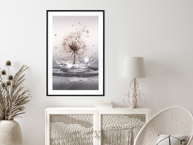 Poster Wind Drops - dandelion in water creating ripples on a light background 132197 additionalImage 23