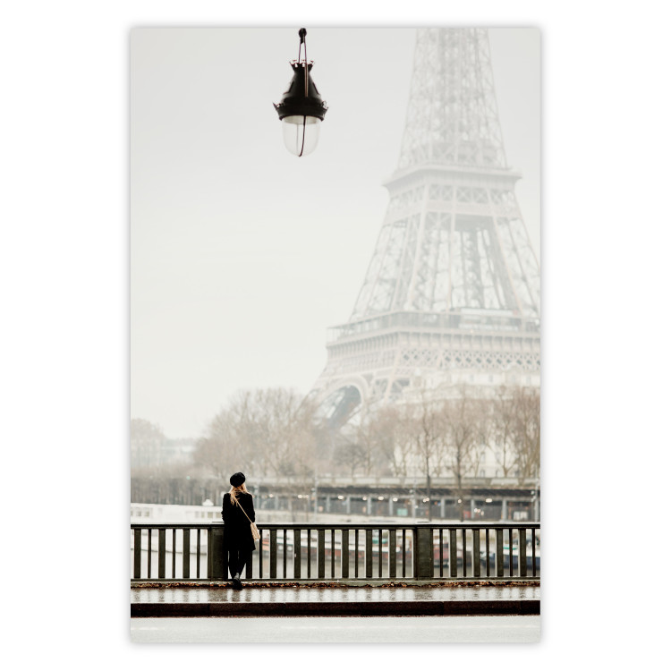 Wall Poster Space of Quiet Moments - woman against the backdrop of the Eiffel Tower in Paris 132297