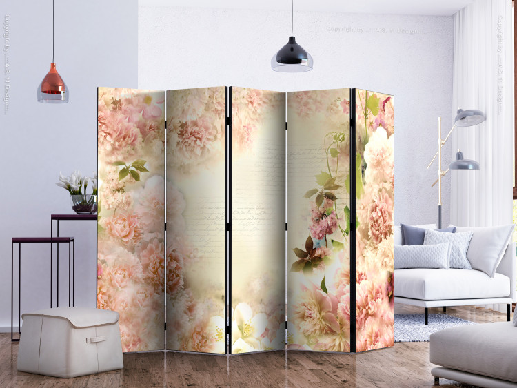 Room Divider Screen Spring Scent II (5-piece) - romantic collage in roses and inscriptions 132697 additionalImage 2