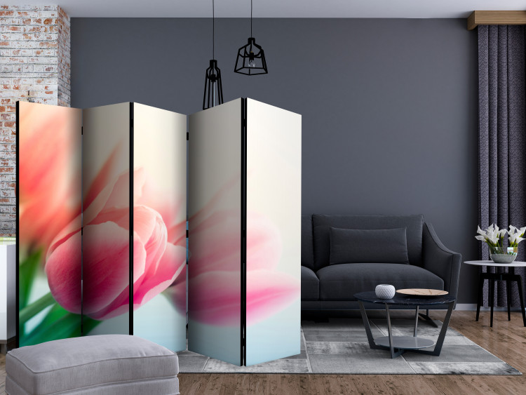 Room Divider Screen Spring and Tulips II (5-piece) - pattern in pink flowers on a white background 132797 additionalImage 4