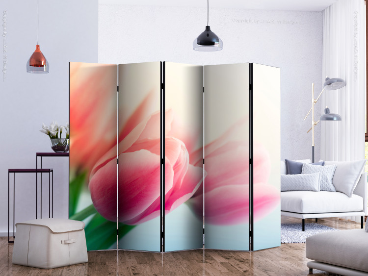 Room Divider Screen Spring and Tulips II (5-piece) - pattern in pink flowers on a white background 132797 additionalImage 2