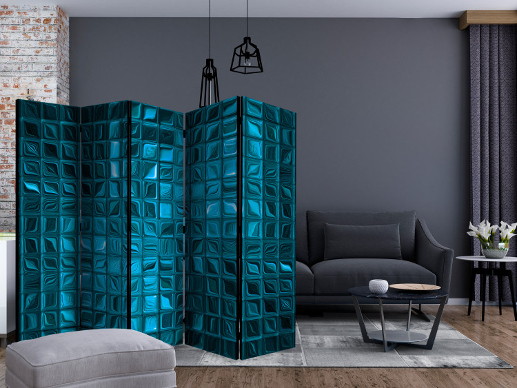 Room Divider Screen Azure Mosaic II (5-piece) - elegant blue composition 133197 additionalImage 4