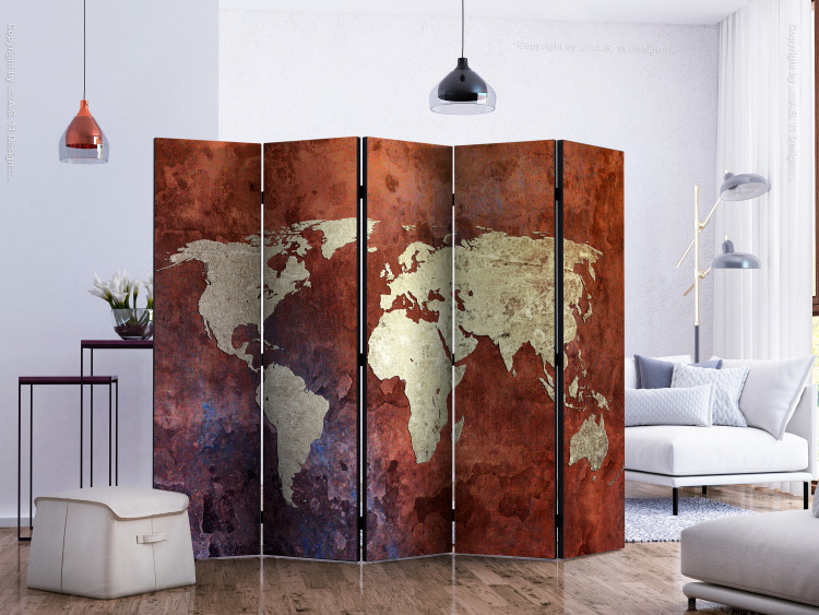 Room Divider Iron Continents II (5-piece) - brown world map in abstraction 133297 additionalImage 2