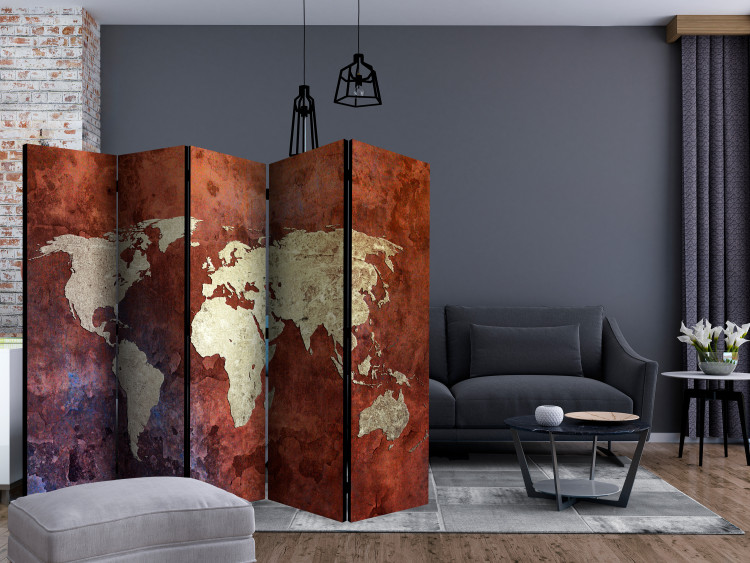 Room Divider Iron Continents II (5-piece) - brown world map in abstraction 133297 additionalImage 4
