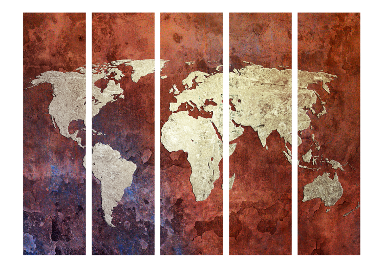 Room Divider Iron Continents II (5-piece) - brown world map in abstraction 133297 additionalImage 3
