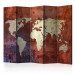Room Divider Iron Continents II (5-piece) - brown world map in abstraction 133297