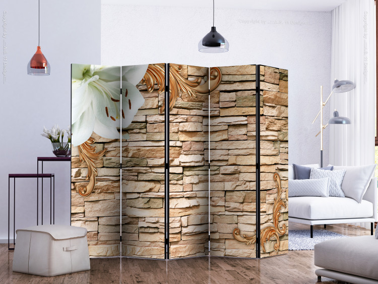 Folding Screen Royal Elegance II (5-piece) - flower and stone texture background 133497 additionalImage 2