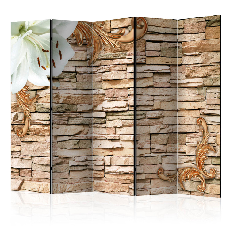 Folding Screen Royal Elegance II (5-piece) - flower and stone texture background 133497