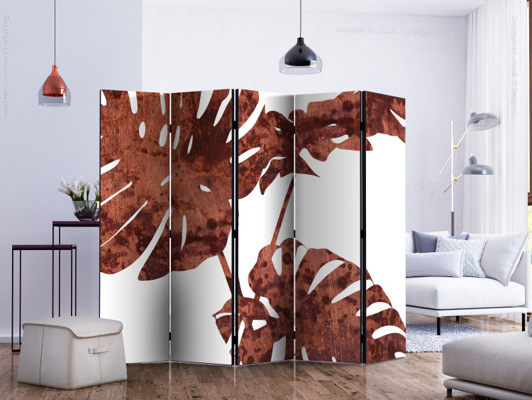 Room Divider Screen Exquisite Monstera II (5-piece) - rusty leaves of a tropical plant 134297 additionalImage 2